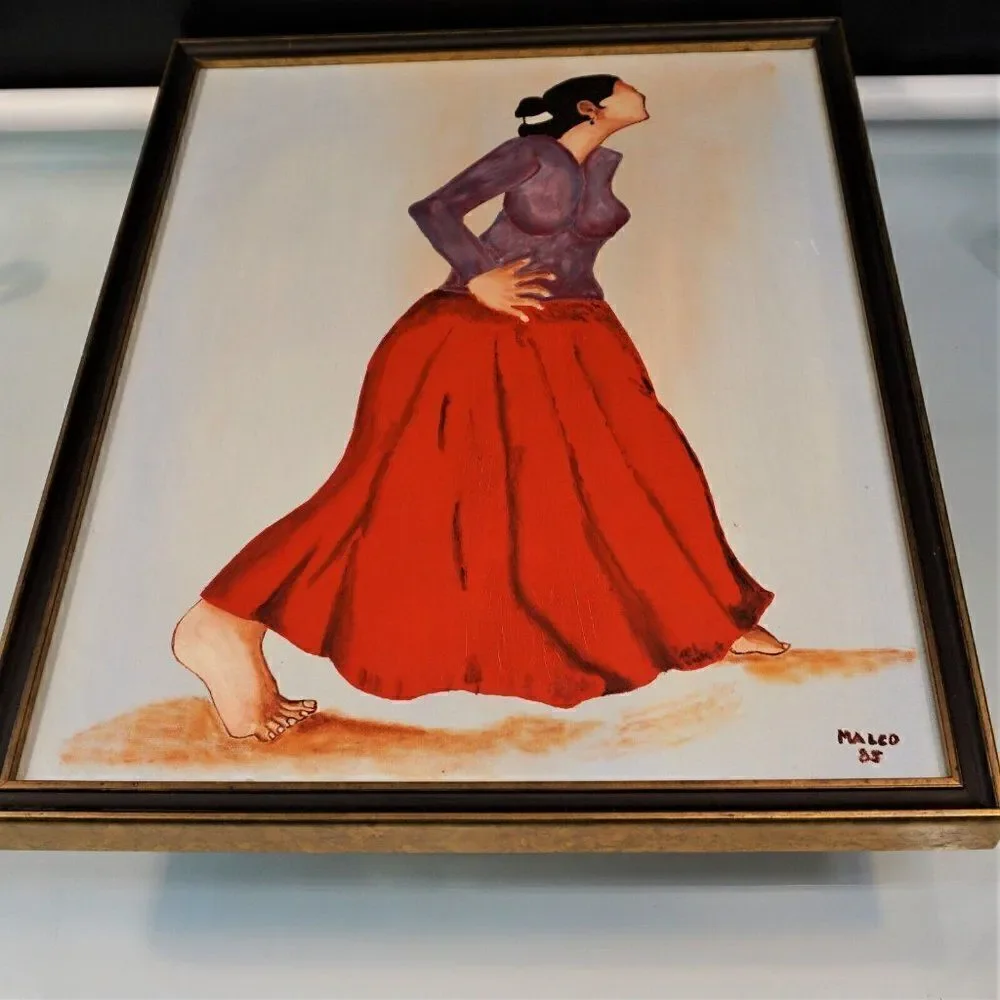 Barefoot Southwestern Women Original Painting Signed Malco '85 Gallery Framed